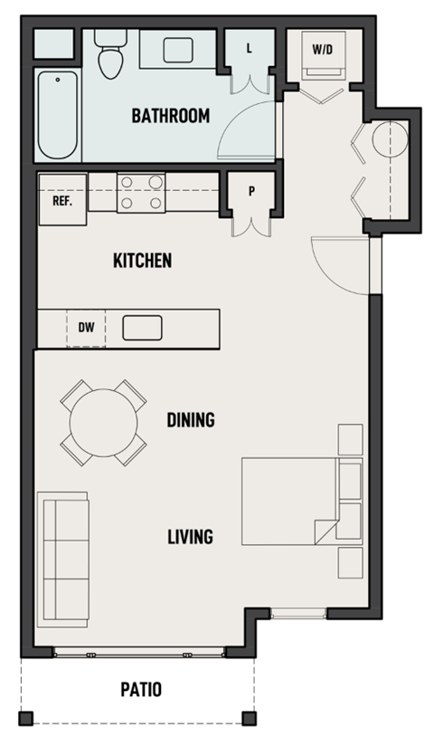 Floor plan for studio, 1 bath, 469 sqft